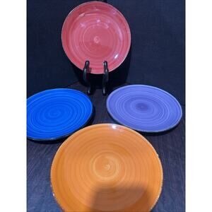 Vancasso Multicolored Stoneware Fiesta Round Dessert Plates Set of 4 (1 Free)